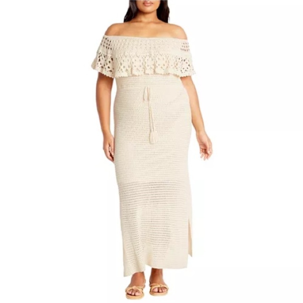 City Chic Crotchet Dress Natural Sz S(16)